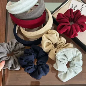 Vintage Knit Striped Padded Headband And Large Intestine Scrunchie Set Fabric Hair Accessories For Women Daily Commute