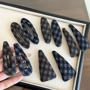 Barrettes à cheveux en tissu à carreaux vintage bleu foncé et café pour femmes élégantes