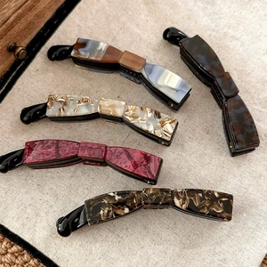 Acetate Marbled Bow Banana Hair Clip Fashion Vertical Ponytail Clip Elegant Tortoise Texture Hair Accessory For Women