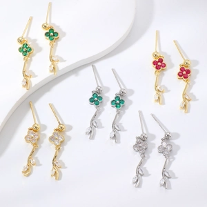 Orecchini Pendenti MOXI con Quadrifoglio Colorato e Foglia per Donna Orecchini a Goccia in Rame con Strass Regalo di San Valentino