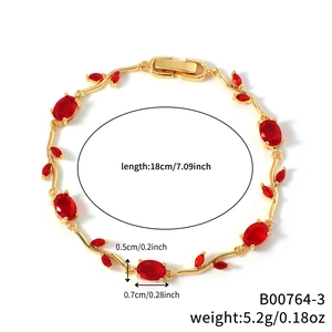 Goldenes Reben-Armband mit roten Zirkonsteinen und Faltverschluss, Länge 18 cm