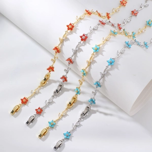 Collana con Ciondolo a Vite Floreale in Rame Galvanizzato Strass Fiore Catena a Maglie Gioielli per Matrimonio Compleanno Festa Donna Regalo