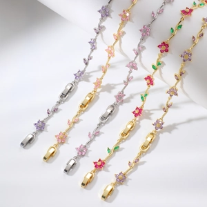 Bracciali con fiori e foglie squisiti con zirconi colorati in finitura oro e argento