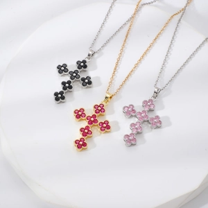 Exquisite Kleeblatt-Kreuz-Blumenkette mit Edelsteinen in Silber- und Gold-Ausführung