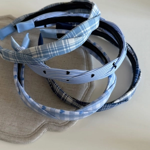 Set de serre-têtes à carreaux bleus avec dents antidérapantes pour coiffure haute