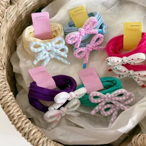 Sweet Bowknot Hair Ties For Girls Floral Stripes Polka Dots Pattern Elastic Hair Rope Ponytail Holder Hair Accessories