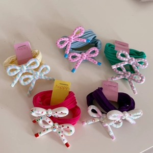 5-piece set of girls' elastic hair ties with colorful bowknots and patterns
