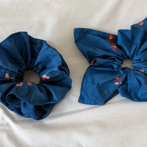 Korean Mori Style Deep Blue Floral Print Scrunchie Large Elastic Fabric Hair Tie For Women Girls Daily Hair Accessories