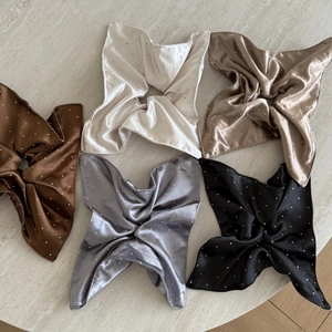Elegant satin butterfly scrunchies with rhinestones in five minimalist earth tones