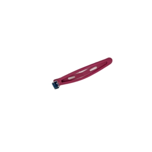 Pink metal snap hair clip with a blue rectangular gemstone and vibrant enamel finish