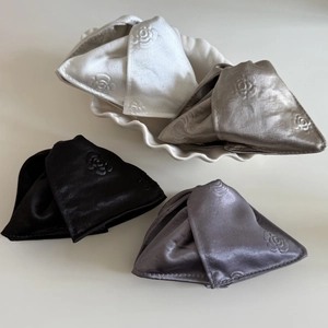 Elegant French satin triangle hair claws with embossed floral pattern in four colors