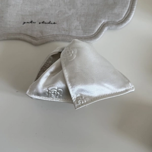 French style satin triangle hair claw with embossed camellia flower in ivory white