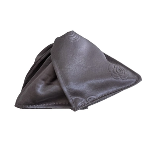 French style satin triangle hair claw in dark coffee with embossed camellia flower design