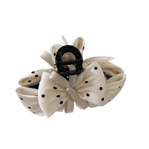 Vintage black and white polka dot bow hair claw clip for elegant women hairstyles