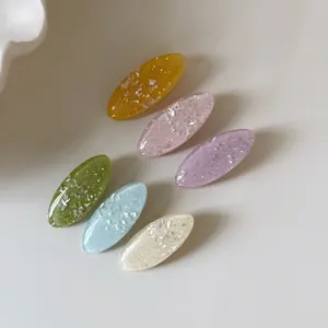 Colorful Acrylic Oval Hair Clip With Glitter Shell Fragments Handmade Dopamine Color Side Hairpin Fashion Hair Accessories For Women