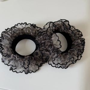 French leopard print chiffon hair scrunchies set with elastic band for ponytails