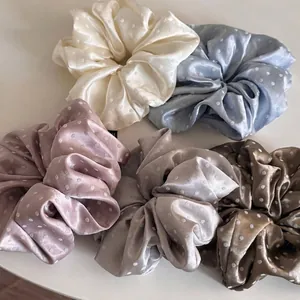 Korean Style Polka Dot Satin Scrunchie Large Elastic Hair Tie Fashionable Hair Band For Women Daily Hair Accessories