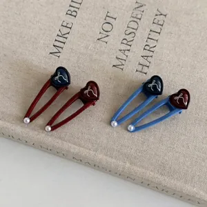 Fermaglio per Capelli a Forma di Cuore con Fiocco in Stile Coreano con Perla Artificial Sintetica Clip Laterale in Metallo per Donna