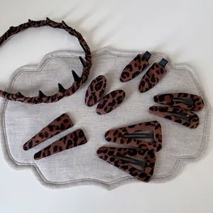 Korean Leopard Print Fabric Hair Clip Retro Alloy BB Clips Geometric Side Clip Women Headwear Fashion Hair Accessories