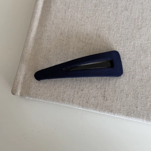 Navy blue striped fabric triangular hair clip for women with classic BB snap closure
