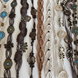 Bohemian handmade beaded waist chain belts with turquoise and wooden beads for dresses