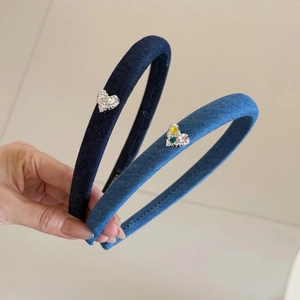 Diadema Acolchada de Tela Denim Coreana para Mujer con Diamantes de Imitación de Corazón Accesorios de Moda Diario