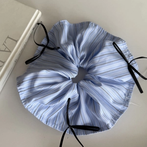 Blue striped oversized scrunchie with black ribbon bows for ballet core aesthetic