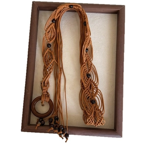 Bohemian butterfly beaded waist chain with handmade woven rope and wooden rings