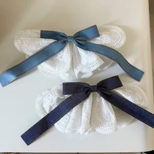 Pince à Cheveux Nœud en Denim Style Coréen pour Femme Fait à la Main Dentelle Brodée Pince à Ressort Coiffure Élégante Douce Mode