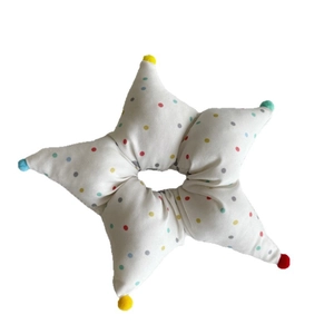 Star-shaped cotton filled scrunchie with colorful polka dots and mini pom-pom accents