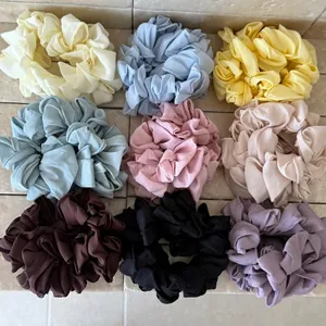 Set di nove elastici per capelli in chiffon plissettato stile francese vari colori