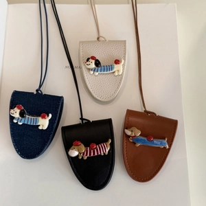 Cute dachshund puppy magnetic leather glasses clip necklace lanyard in four colors