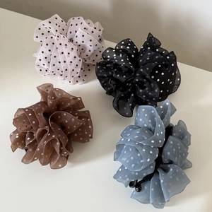 Elegant polka dot tulle banana hair clips in pink black brown and blue set
