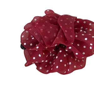 Elegant red chiffon polka dot flower hair clip for women with French style design