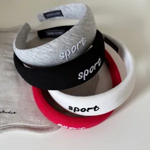 Women's Padded Sponge Headband Thickened Knit Cotton Sport Letter Embroidery Hair Band High Crown Fashion Hair Accessories