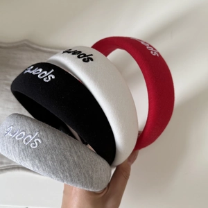 Four-color thick sponge headbands with sport embroidery in red white black and grey