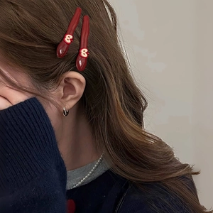 Cute Korean Style Red Apple Hair Clip For Women Girls Alloy Glossy Fruit Hairpin Daily Side Bangs Clip Accessory