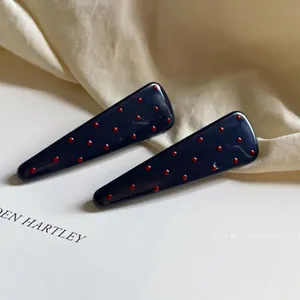 Pince à Cheveux Vintage Bleu Marine en Acrylique à Pois Mignon Point Rouge Géométrique Barrette Clic-Clac pour Femme Bijoux