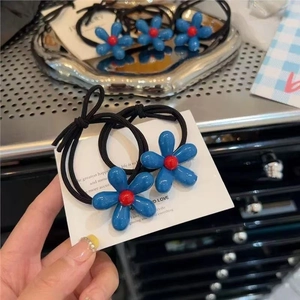 Minimalist Blue Flower Hair Ties High Elasticity Floral Hair Ropes Sweet Niche Design Botanical Hair Accessories For Women