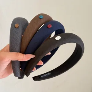 Serre-tête Vintage Français Rembourré en Tissu Couleur Unie Élégant Serre-tête en Éponge Fait à la Main Accessoire de Cheveux