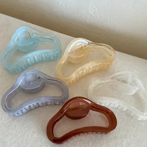Jelly Color Curved Shark Clip Hair Claw For Women Large Non-Slip Fashion Geometric PC Material Handmade Hair Accessory