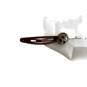 Vintage leopard print BB hair clip with brown drop glue finish and white cotton bag