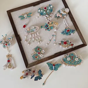 Neuer Chinesischer Stil Emaille Schmetterling Quaste Haarklammer Antik Vintage Künstliche Perle Blume Haarnadel Für Damen Hanfu Schmuck