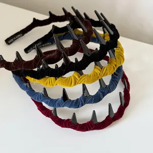 Set of 5 colorful velvet headbands with non-slip teeth for women in various autumn shades