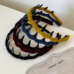 Velvet non-slip headbands set with inner teeth in yellow, blue, red, and black colors