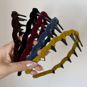 Five-piece velvet non-slip headbands set with inner teeth in various autumn colors