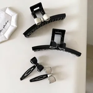 Pince à Cheveux Requin en Acrylique avec Nœud pour Femmes Mode Noir Blanc Nœud Pince à Cheveux Minimaliste BB Clip Accessoires