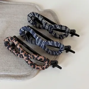 Retro Fabric Wrapped Hair Clip For Women Leopard Plaid Striped Pattern Infinity Twist Banana Clip Fashion Hair Accessory