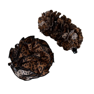 Retro leopard print hair clip and scrunchie set for women featuring fabric banana clip
