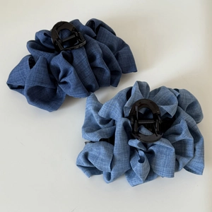 Lot de pinces à cheveux en jean bleu avec volants plissés pour un effet de volume élégant